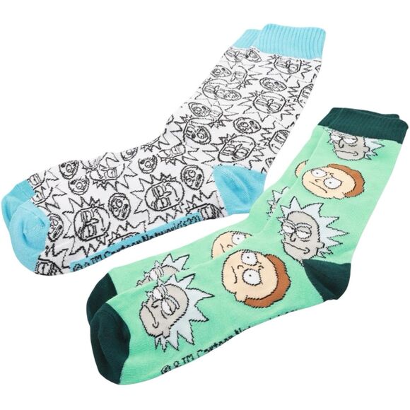NEW Rick and Morty 2 Pairs of Novelty Socks + 2 Enamel Pins Cartoon Sci-Fi - Picture 2 of 6